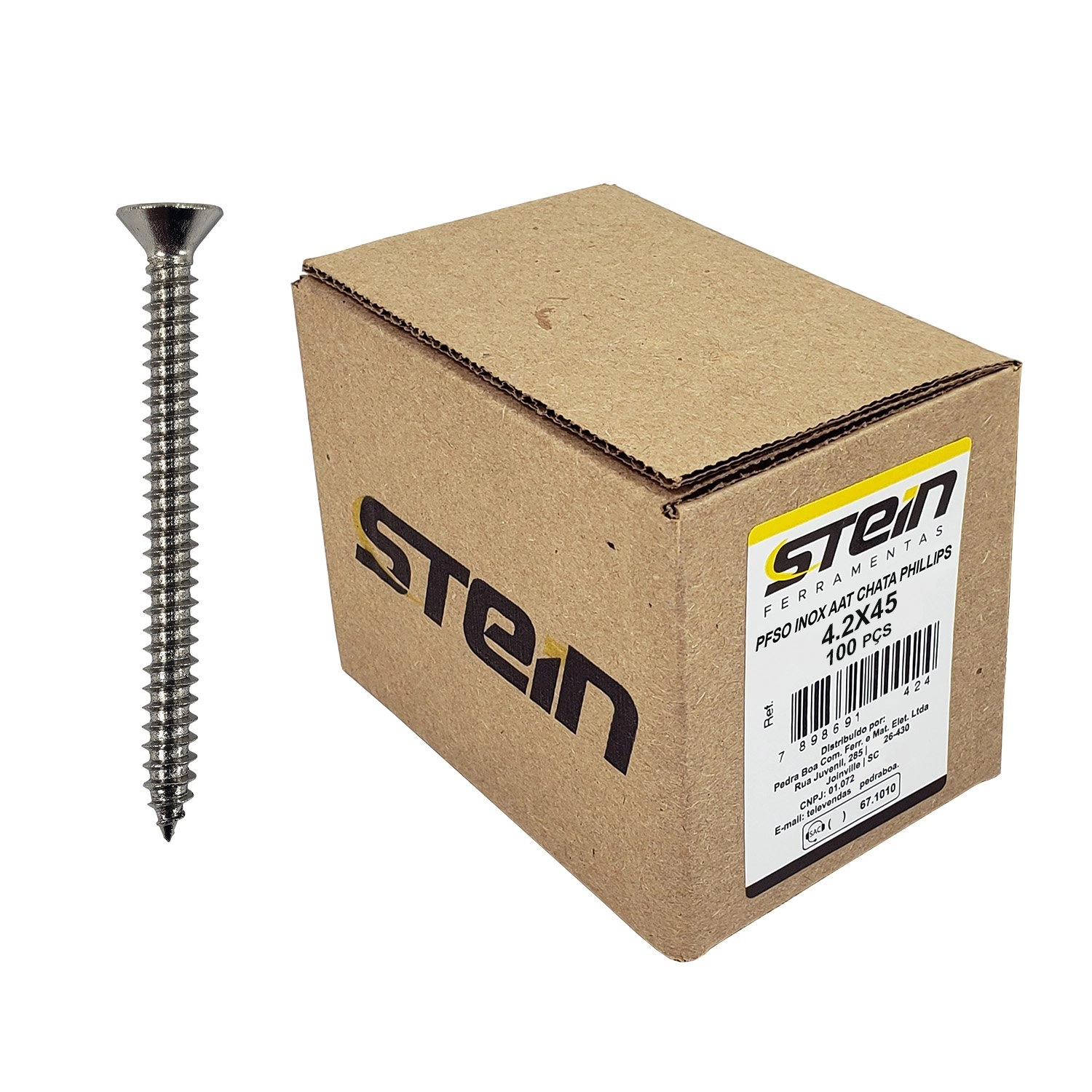Parafuso Inox Auto Atarraxante Chata Phillips Stein 4,2x45 Caixa Com 100 Peças