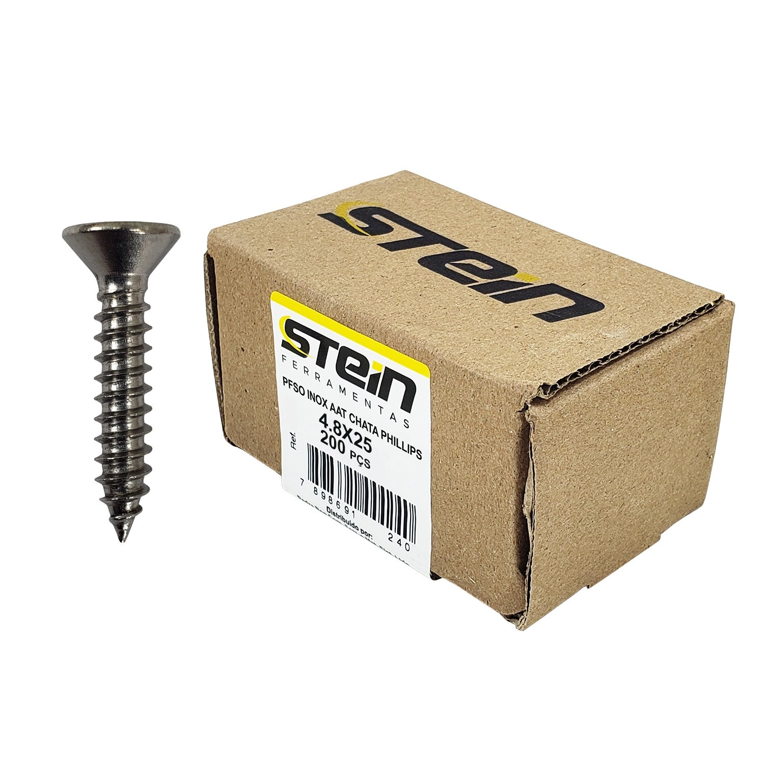 Parafuso Inox Auto Atarraxante Chata Phillips Stein 4,8x25 Caixa Com 200 Peças