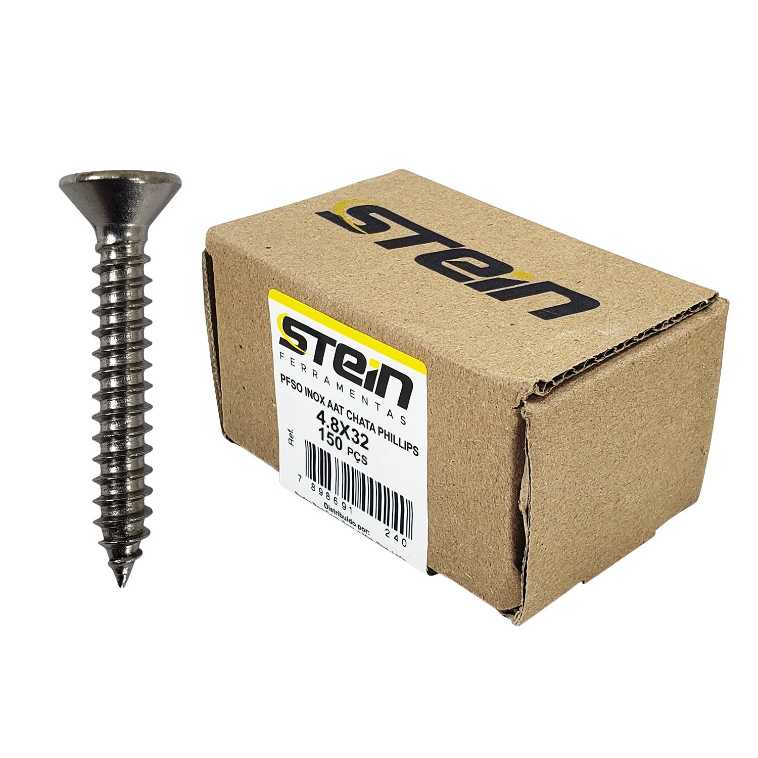 Parafuso Inox Auto Atarraxante Chata Phillips Stein 4,8x32 Caixa Com 150 Peças