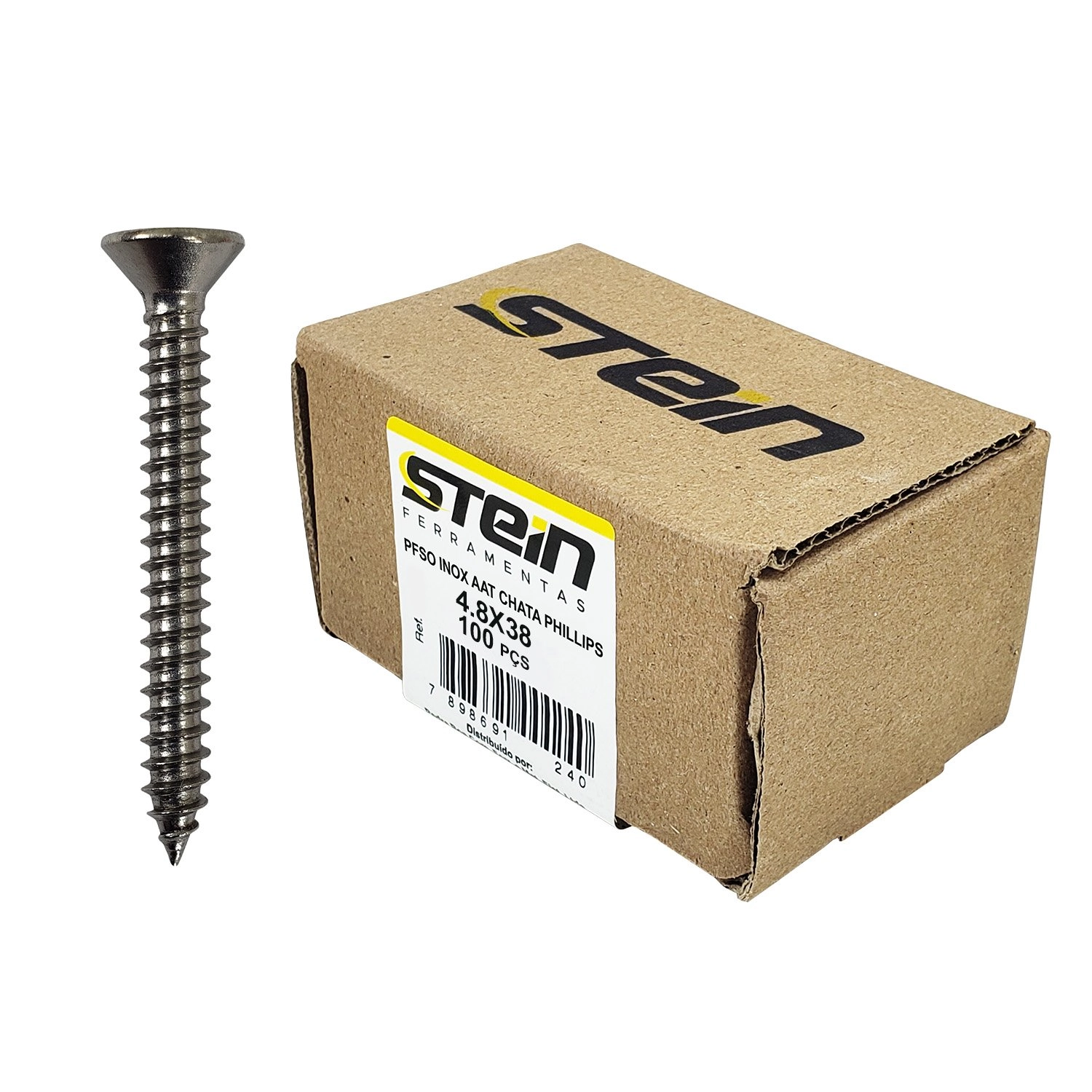 Parafuso Inox Auto Atarraxante Chata Phillips Stein 4,8x38 Caixa Com 100 Peças