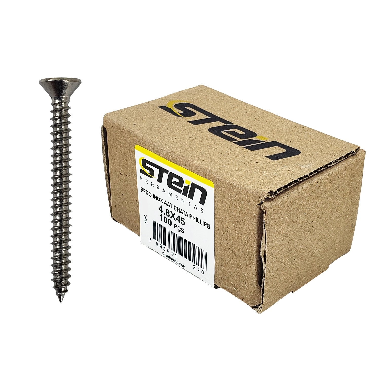 Parafuso Inox Auto Atarraxante Chata Phillips Stein 4,8x45 Caixa Com 100 Peças
