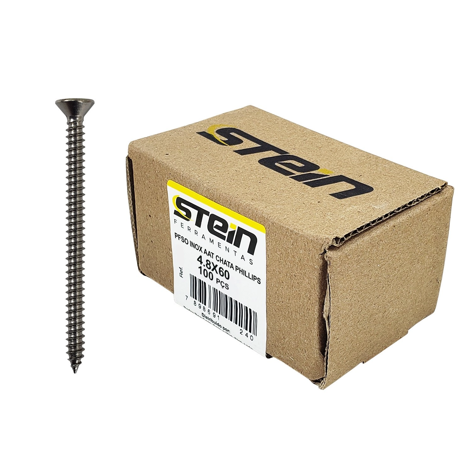 Parafuso Inox Auto Atarraxante Chata Phillips Stein 4,8x60 Caixa Com 100 Peças