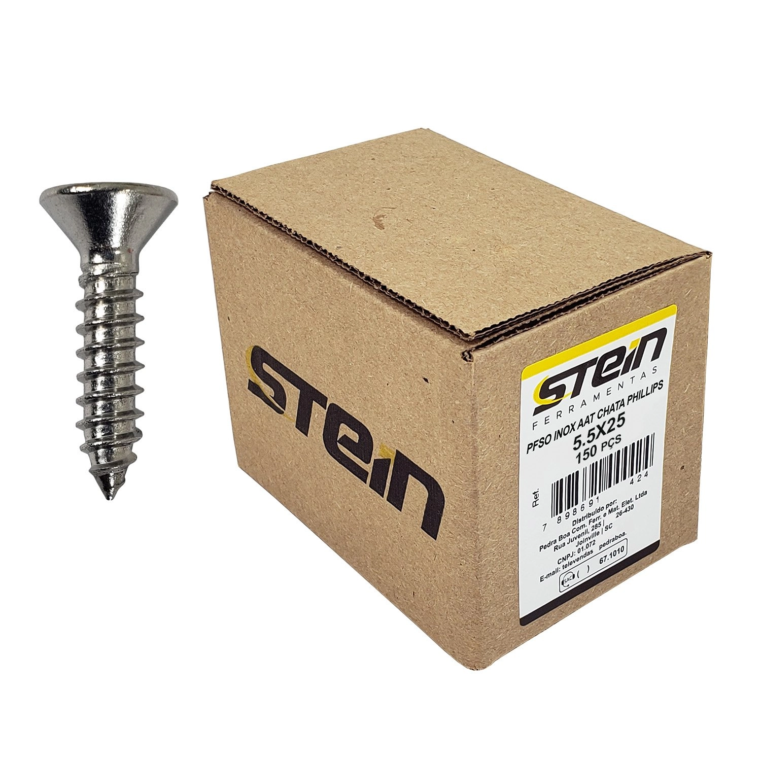 Parafuso Inox Auto Atarraxante Chata Phillips Stein 5,5x25 Caixa Com 150 Peças