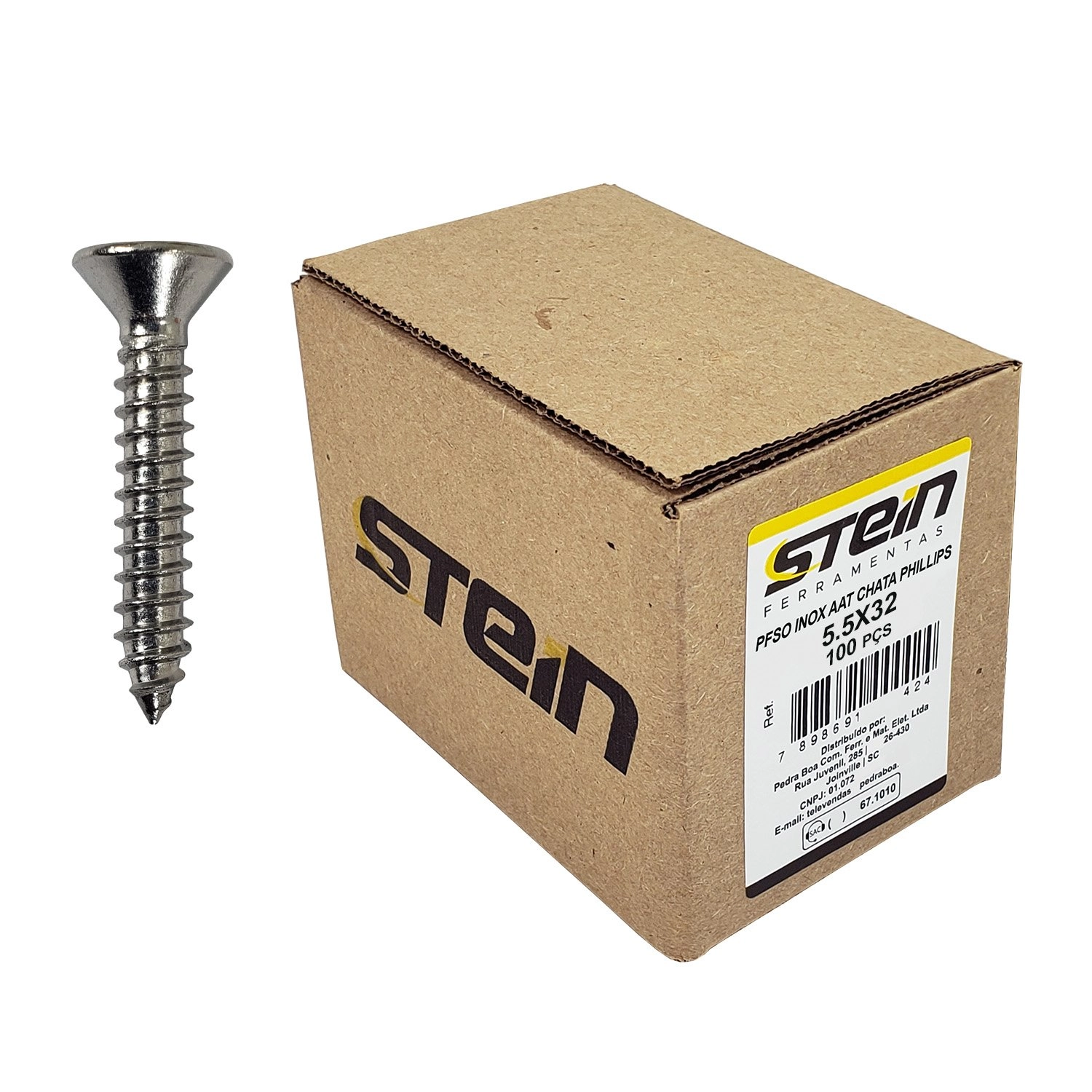 Parafuso Inox Auto Atarraxante Chata Phillips Stein 5,5x32 Caixa Com 100 Peças