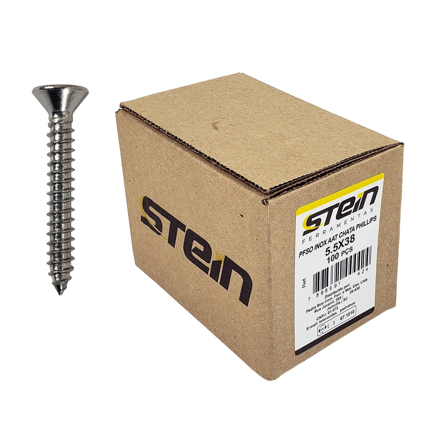 Parafuso Inox Auto Atarraxante Chata Phillips Stein 5,5x38 Caixa Com 100 Peças