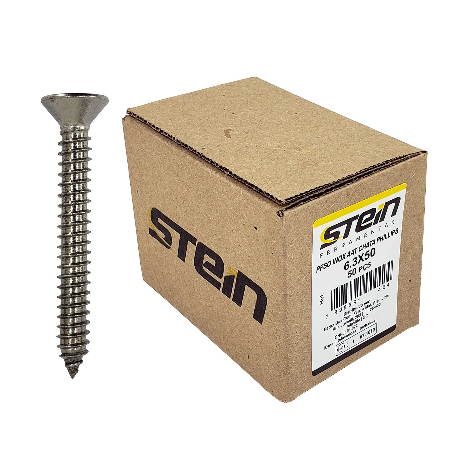 Parafuso Inox Auto Atarraxante Chata Phillips Stein 6,3x50 Caixa Com 50 Peças