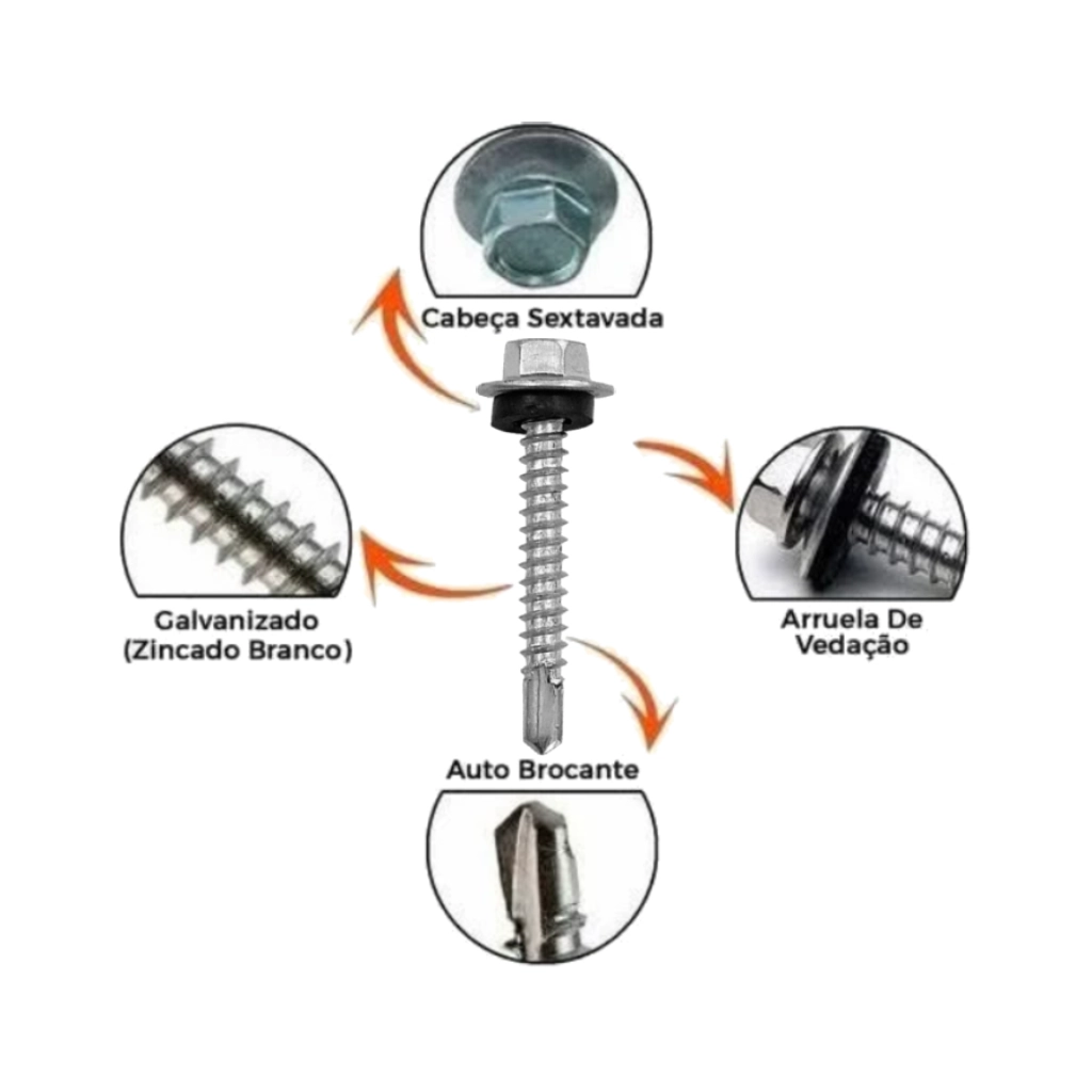 Parafuso Telha/metal Cabo Flangeada Perfurante Arruela Fixa 100 Peças Stein 12x1.1/2 (5.5x38)