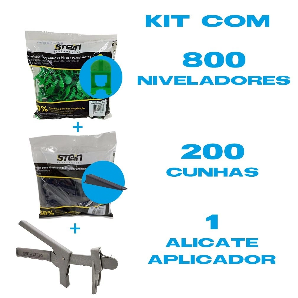 Kit Nivelador De Pisos Stein 800 Pçs Nivelador 1,0mm + 200 Pçs Cunha + Alicate