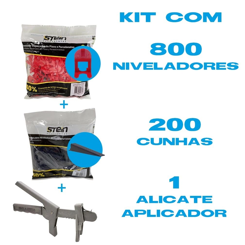 Kit Nivelador De Pisos Stein 800 Pçs Nivelador 1,5mm + 200 Pçs Cunha + Alicate