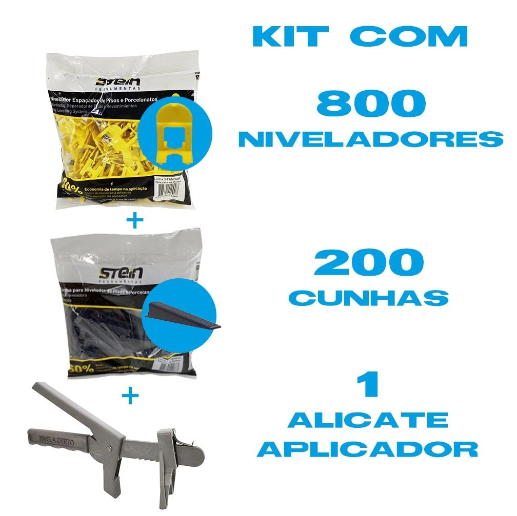 Kit Nivelador De Pisos Stein 800 Pçs Nivelador 2,0mm + 200 Pçs Cunha + Alicate