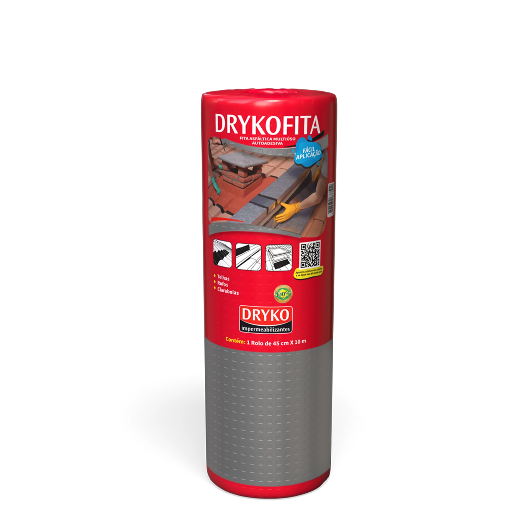 Fita Asfaltíca 1mm 45cmx10m Emborrachada Cinza Drykofita Dryko