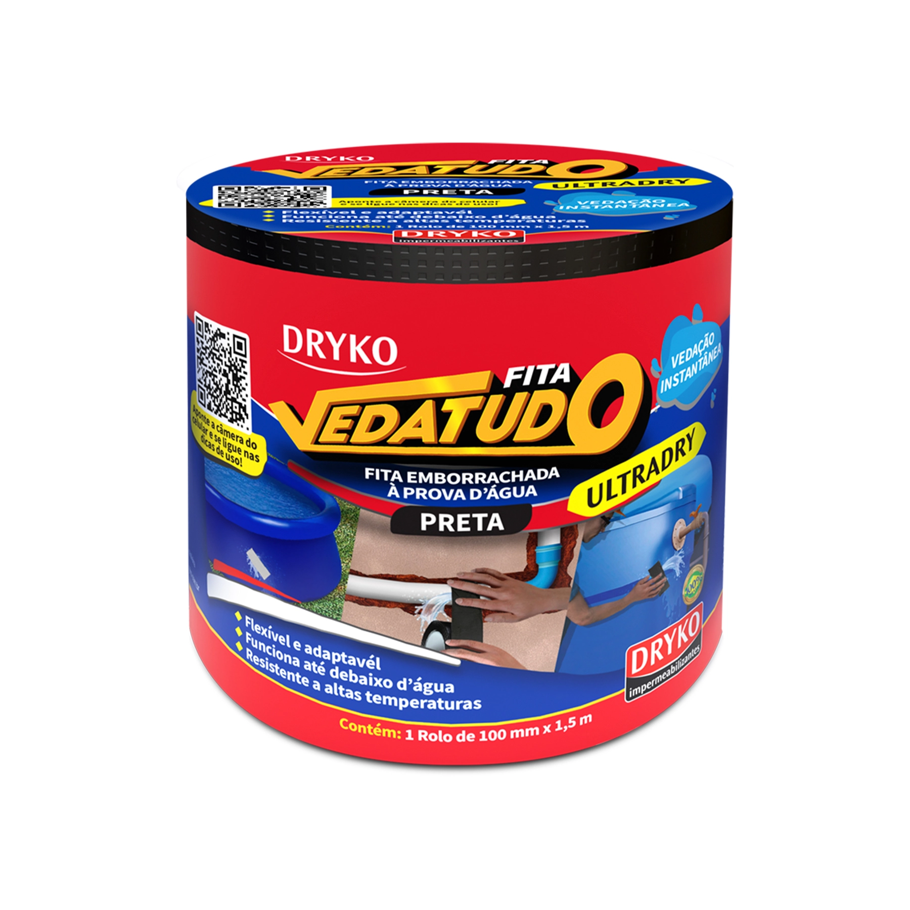 Fita Vedatudo Multiuso Emborrachada Dryko 100mmx1,5m Preta