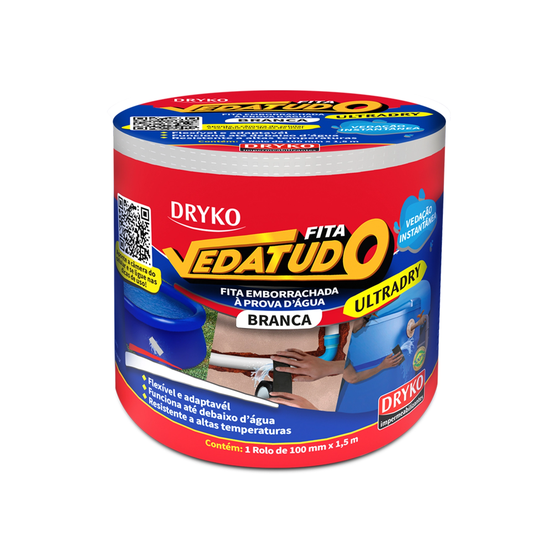 Fita Vedatudo Multiuso Emborrachada Dryko 100mmx1,5m Branca