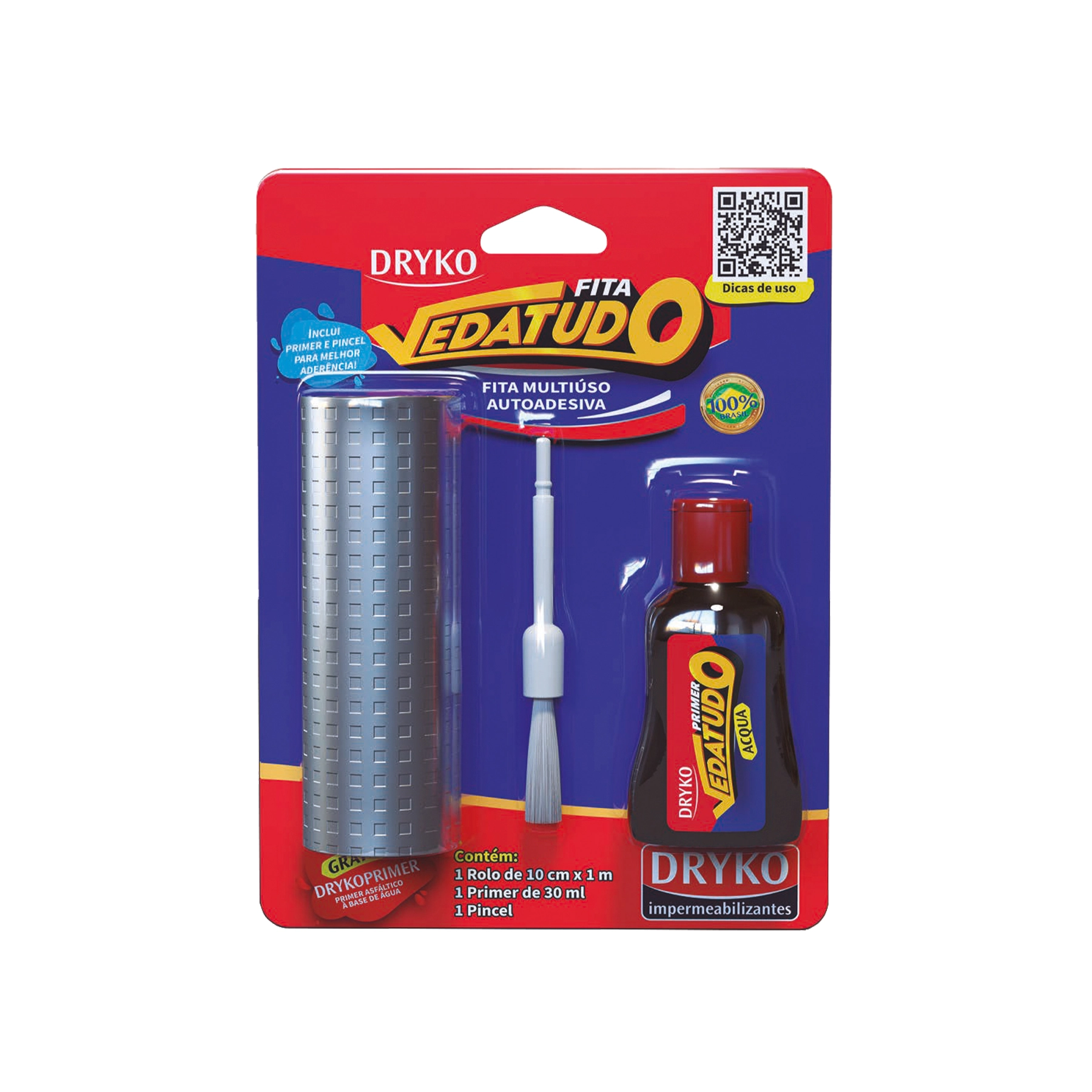 Fita Asfáltica Autoadesiva Alumínio para Telhado 14cmx18,5cm Kit Fita + Primer Dryko