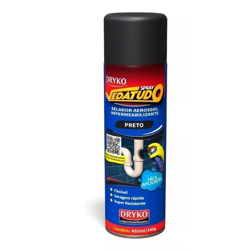 Spray Vedatudo Emborrachado Impermeabilizante Preto Dryko 400ml 235g