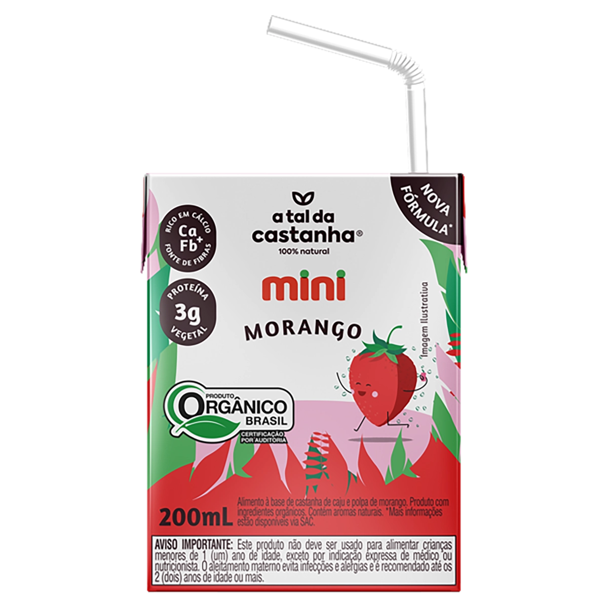 Bebida à Base De Castanha De Caju Orgânica Morango A Tal Da Castanha Mini Caixa 200ml