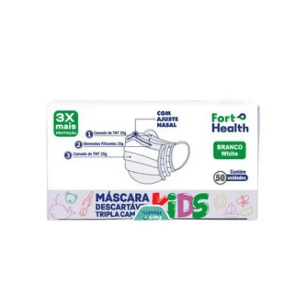 Mascara Tripla Camada Fort Kids Branca 50un/1854/fort Flex