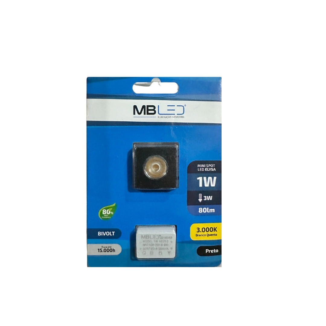 Mini Spot Led De Embutir Quadrado 1w 3000k Preto