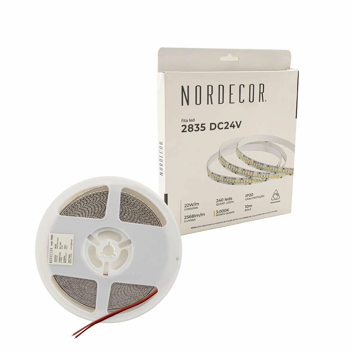 Rolo Fita Led 10m 2835 Adesiva Br. Quente 240leds/m 7093 Nordecor St3066