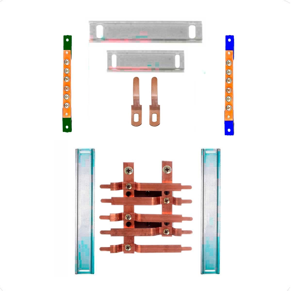 Kit Barramento Bifásico 100a Para 10 Circuitos Com Placa De Policarbonato