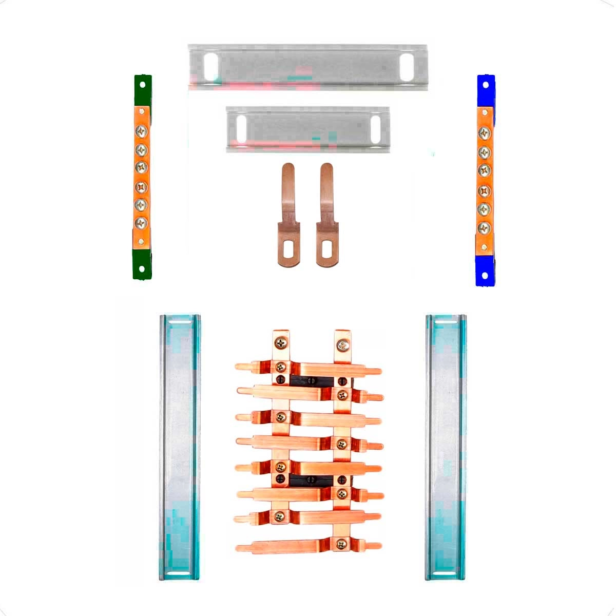 Kit Barramento Bifásico 100a Para 14 Circuitos Com Placa De Policarbonato