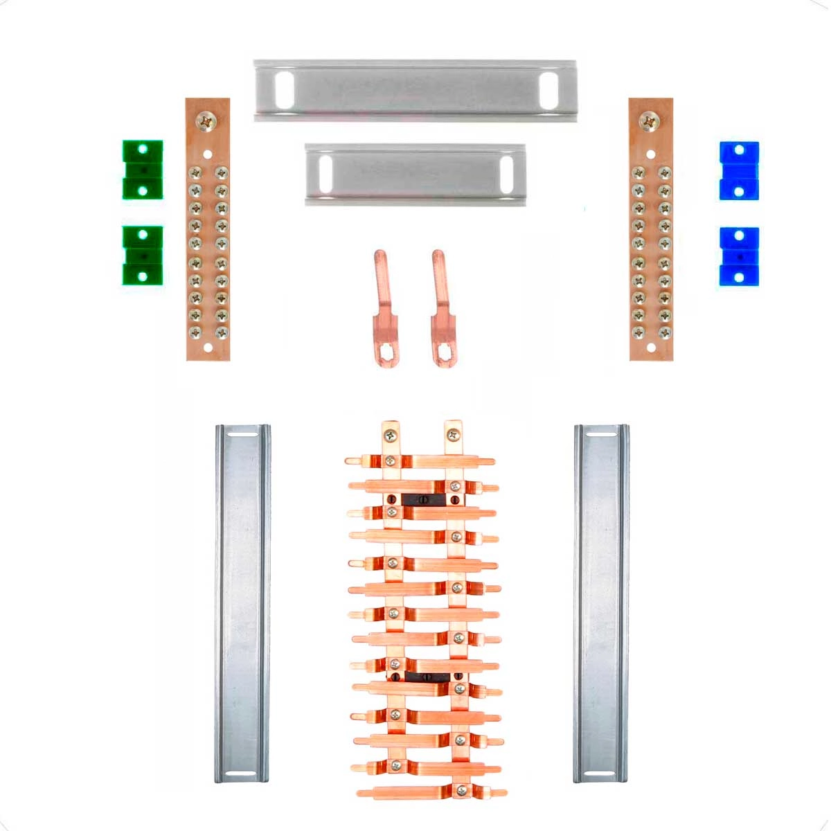 Kit Barramento Bifásico 100a Para 28 Circuitos Com Placa De Policarbonato