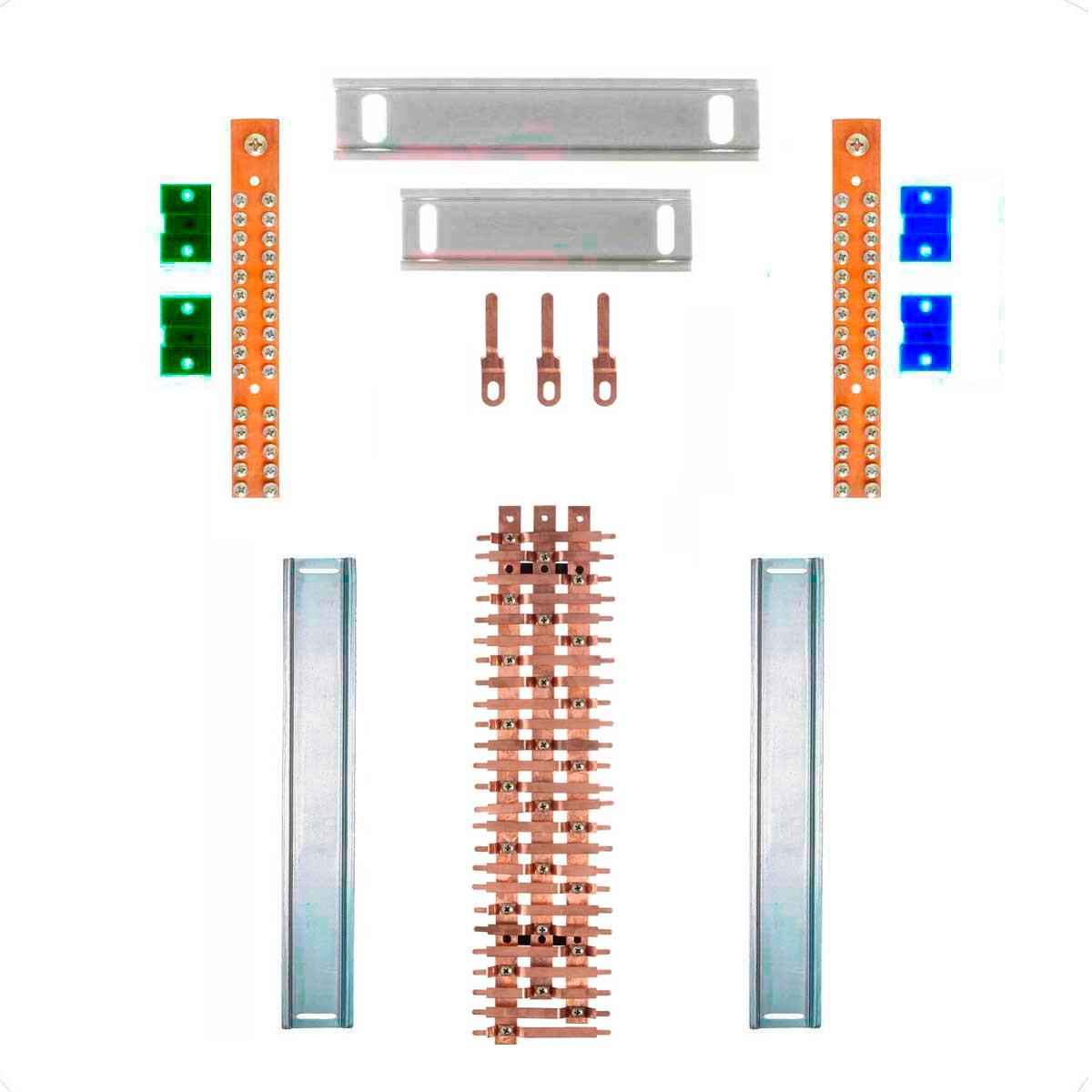 Kit Barramento Trifásico 100a Para 50 Circuitos Com Placa De Policarbonato