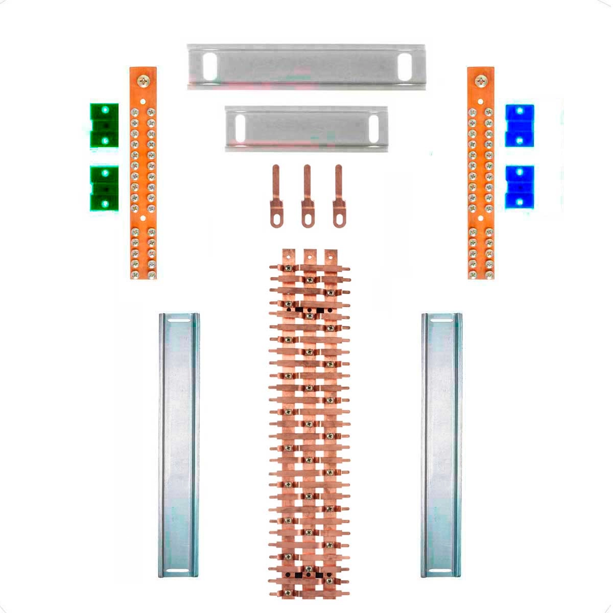 Kit Barramento Trifásico 100a Para 56 Circuitos Com Placa De Policarbonato