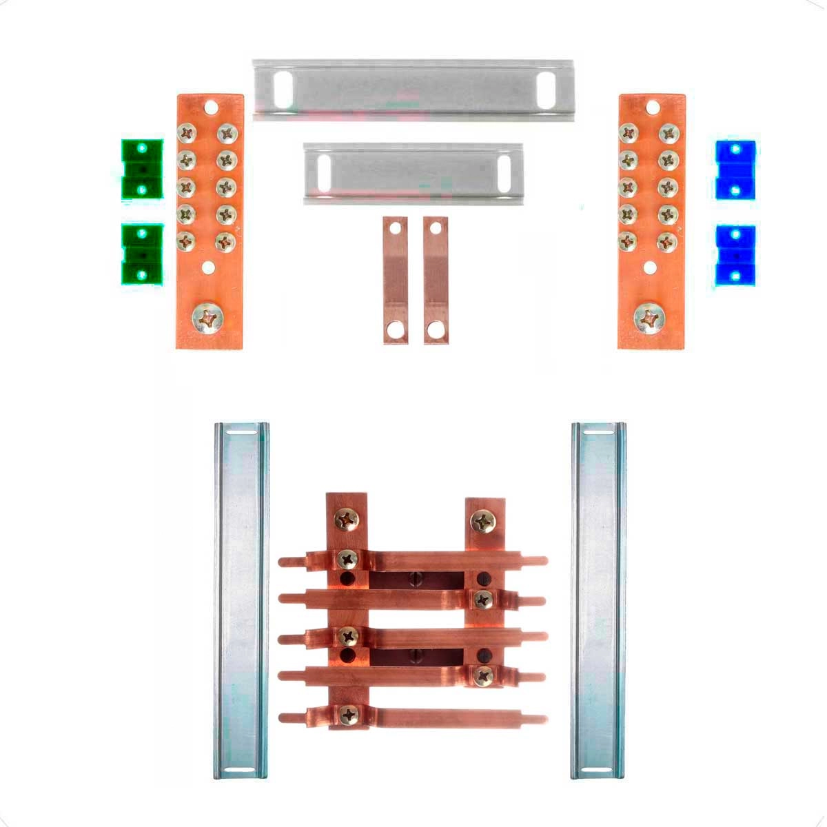 Kit Barramento Bifásico 150a Para 10 Circuitos Com Placa De Policarbonato