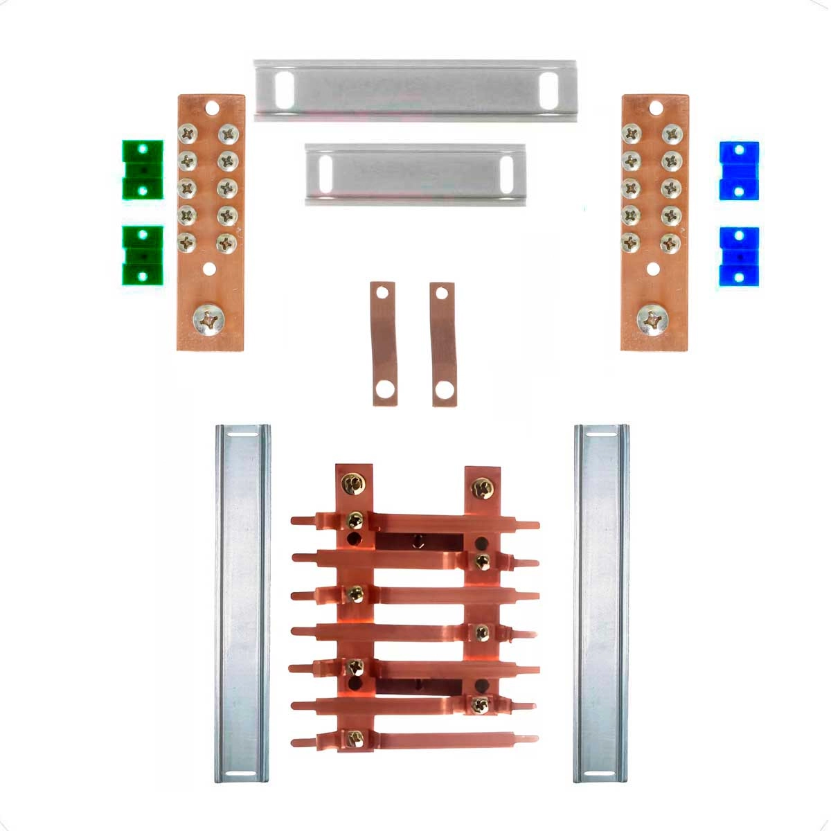 Kit Barramento Bifásico 150a Para 14 Circuitos Com Placa De Policarbonato