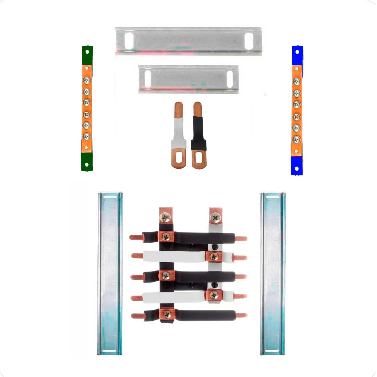 Kit Barramento Bifásico Isolado 100a Para 10 Circuitos Com Placa De Policarbonato