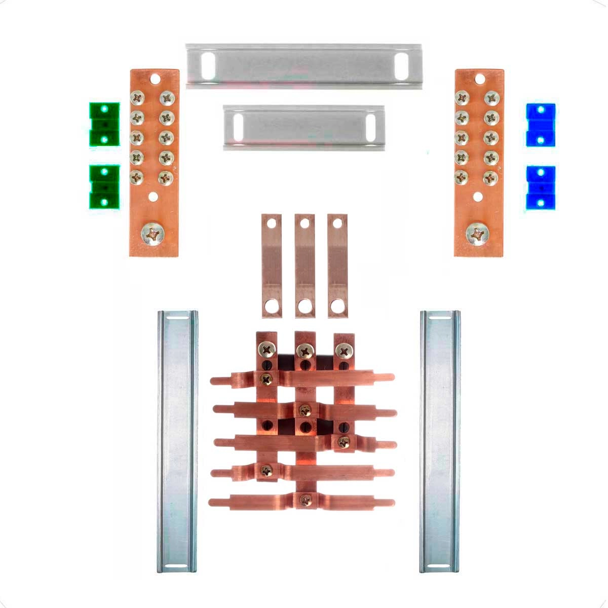Kit Barramento Trifásico 150a Para 10 Circuitos Com Placa De Policarbonato