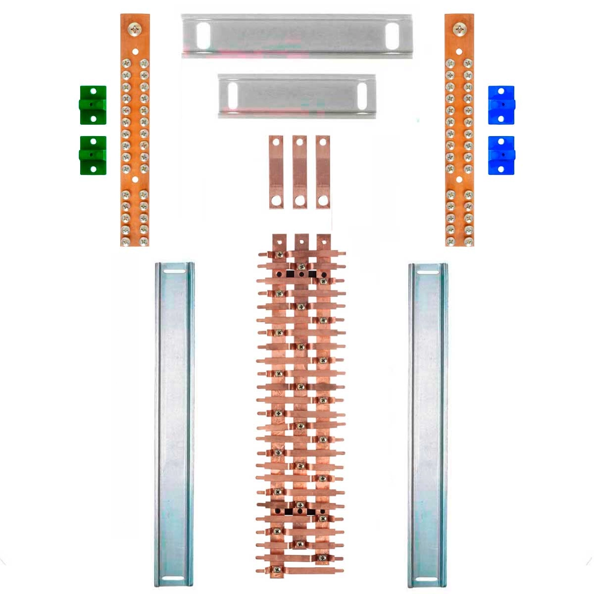 Kit Barramento Trifásico 150a Para 50 Circuitos Com Placa De Policarbonato