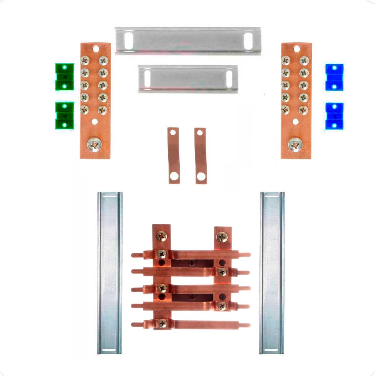 Kit Barramento Bifásico 225a Para 10 Circuitos Com Placa De Policarbonato