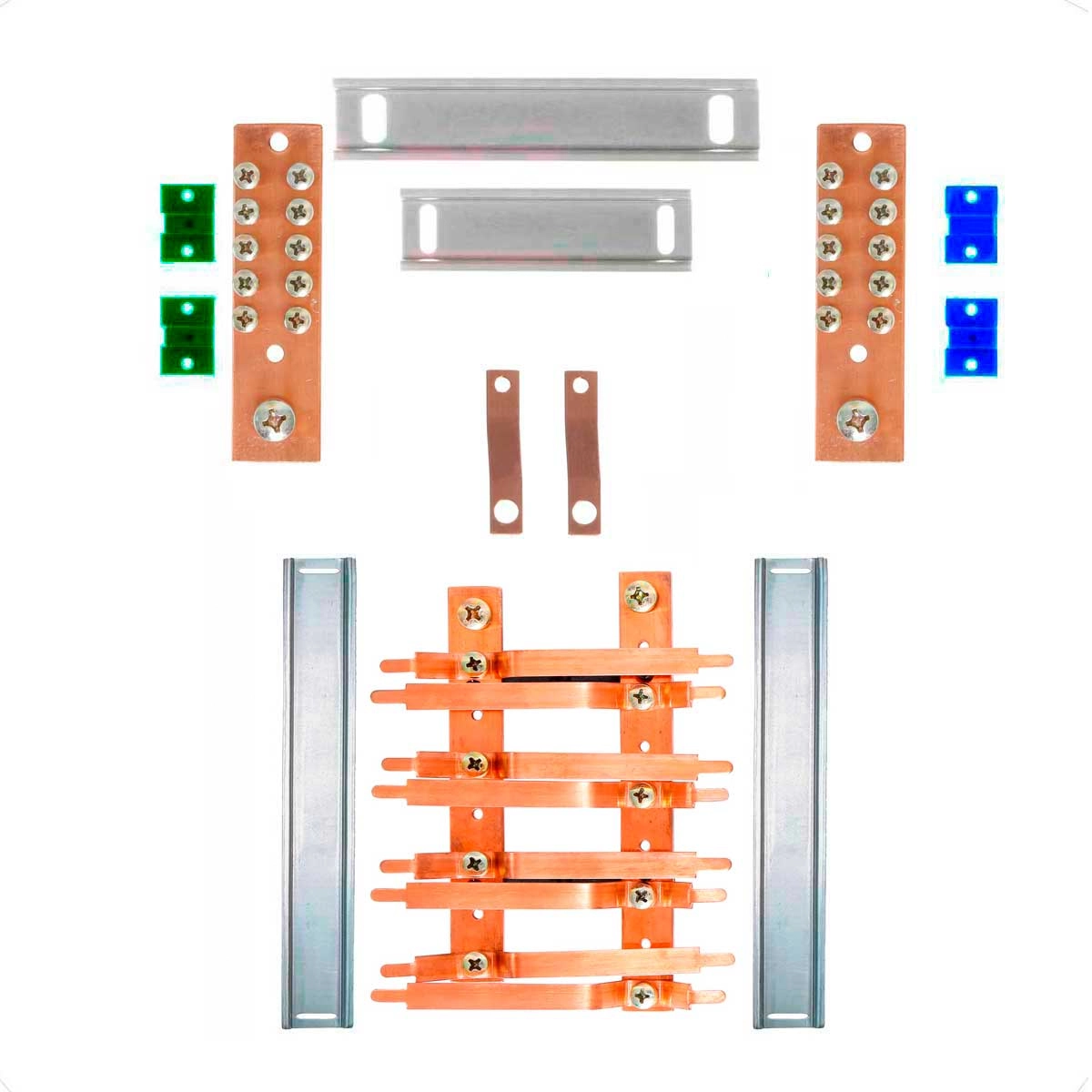 Kit Barramento Bifásico 225a Para 16 Circuitos Com Placa De Policarbonato
