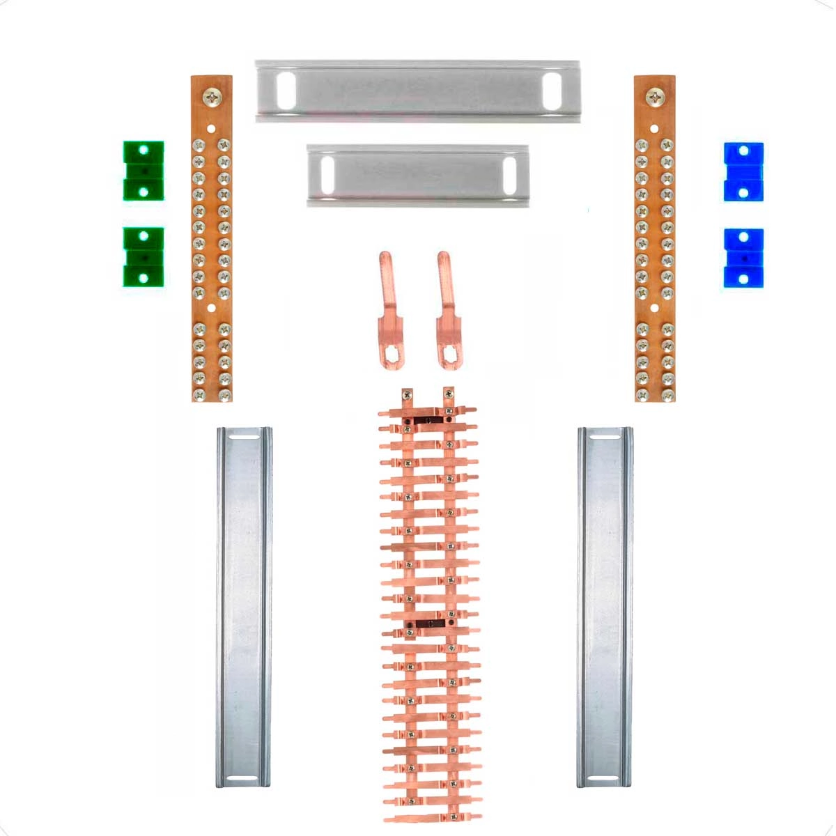 Kit Barramento Bifásico 100a Para 50 Circuitos Com Placa De Policarbonato