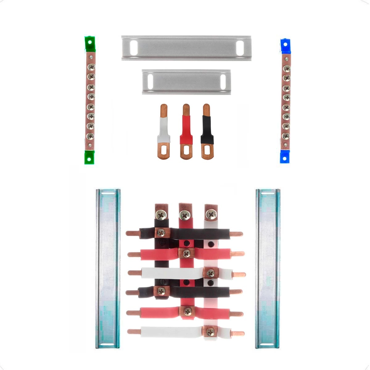 Kit Barramento Trifásico Isolado 100a Para 12 Circuitos Com Placa De Policarbonato