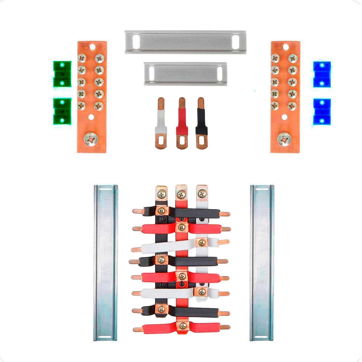 Kit Barramento Trifásico Isolado 100a Para 16 Circuitos Com Placa De Policarbonato