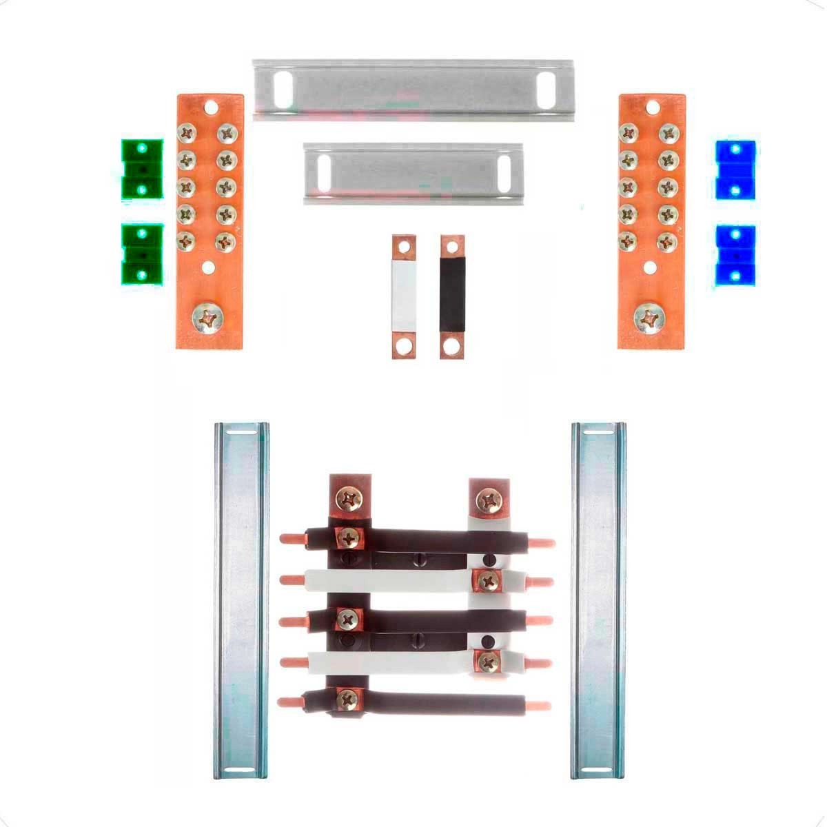 Kit Barramento Bifásico Isolado 150a Para 10 Circuitos Com Placa De Policarbonato