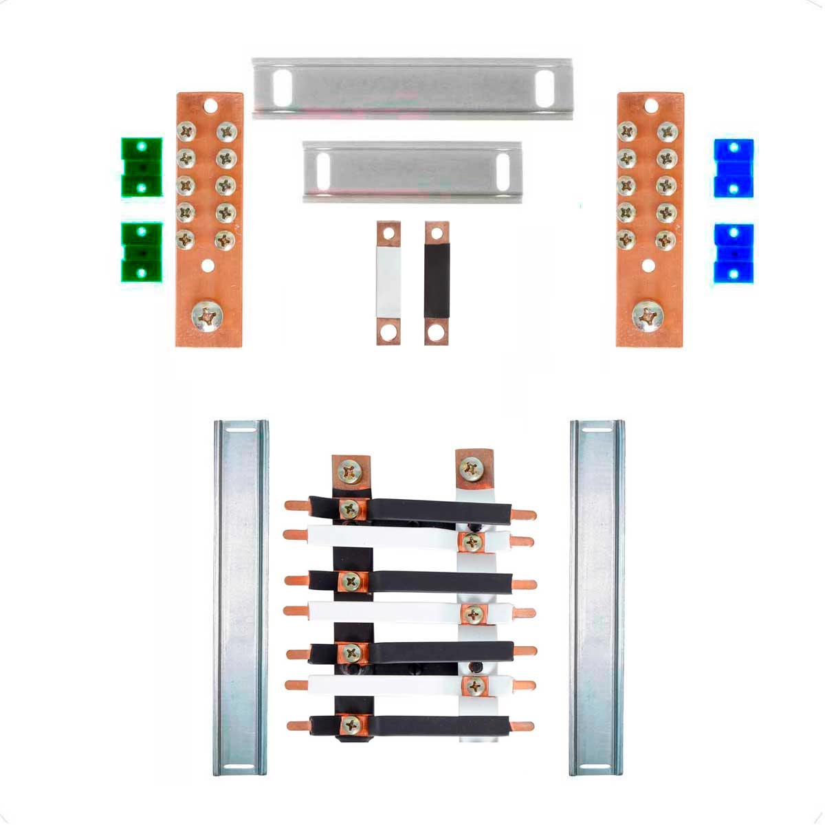 Kit Barramento Bifásico Isolado 150a Para 14 Circuitos Com Placa De Policarbonato