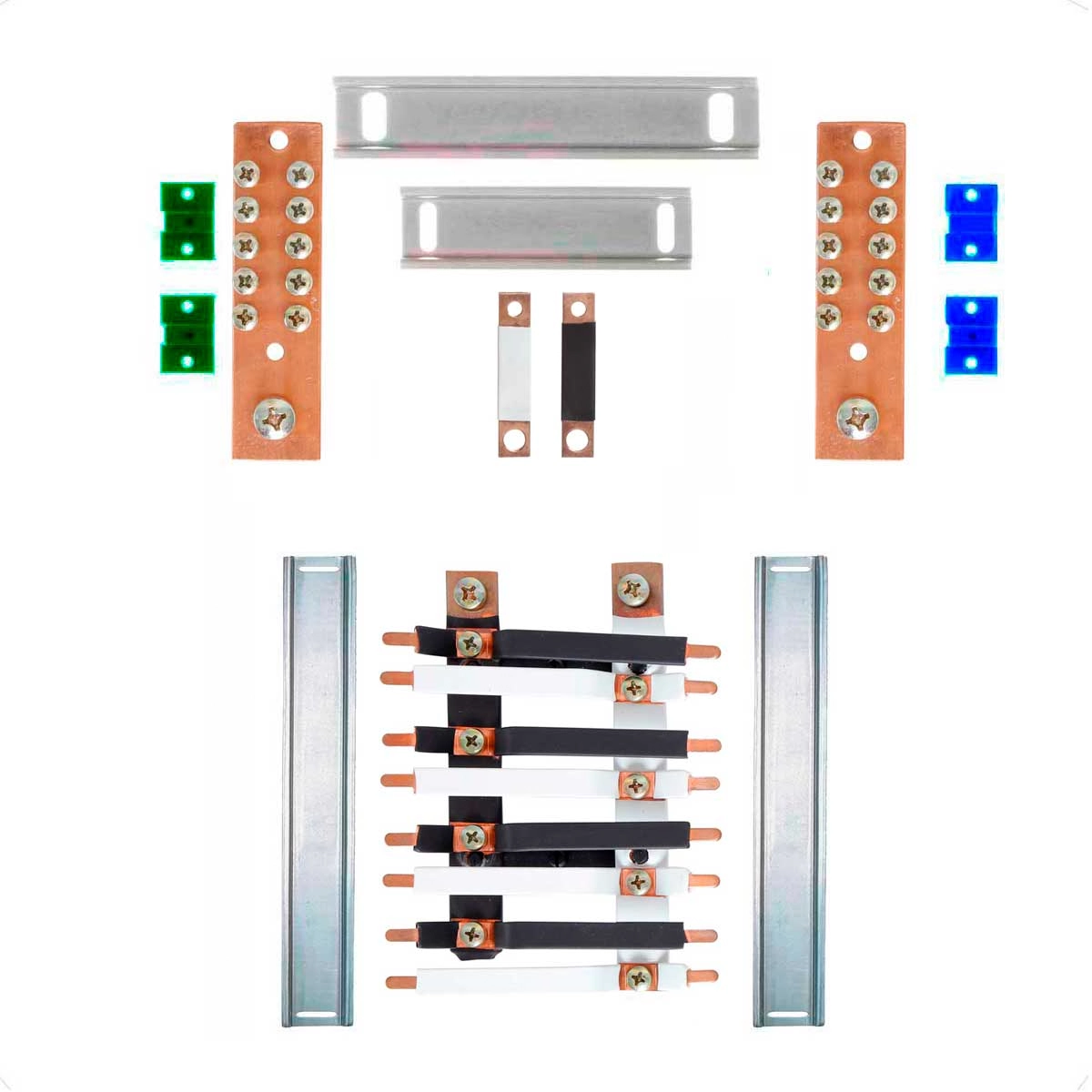 Kit Barramento Bifásico Isolado 150a Para 16 Circuitos Com Placa De Policarbonato