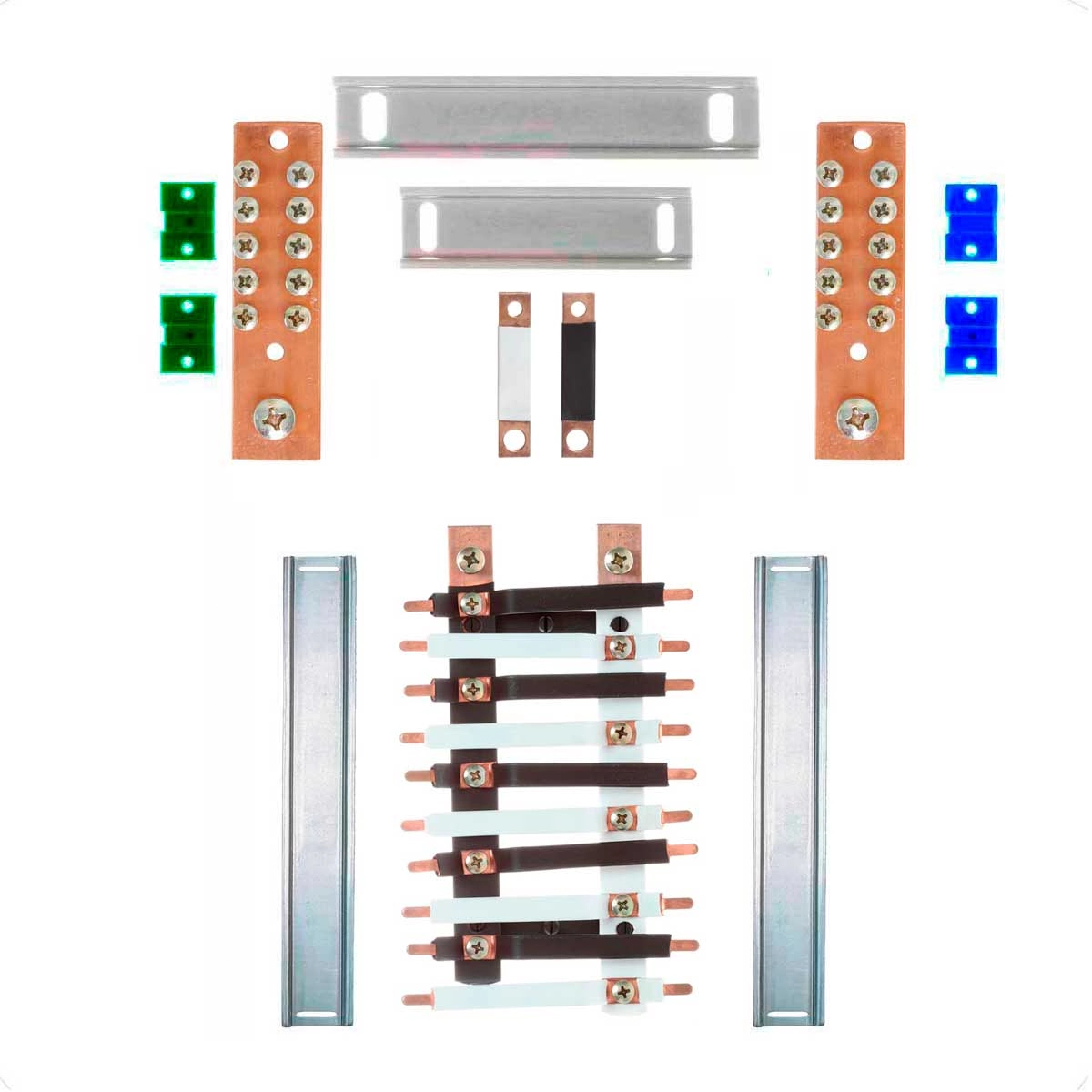 Kit Barramento Bifásico Isolado 150a Para 20 Circuitos Com Placa De Policarbonato