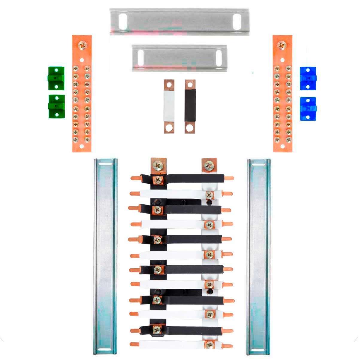 Kit Barramento Bifásico Isolado 150a Para 24 Circuitos Com Placa De Policarbonato