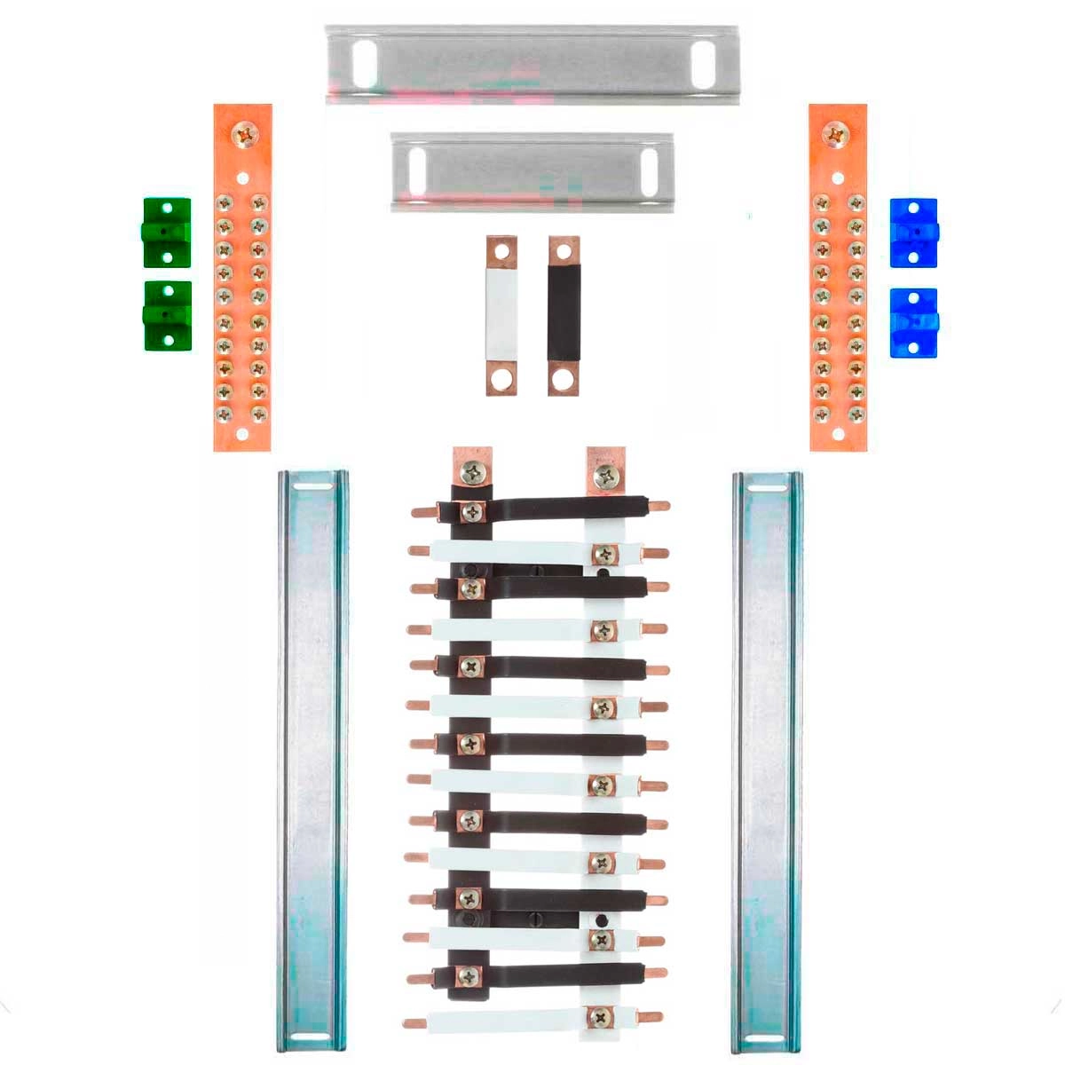 Kit Barramento Bifásico Isolado 150a Para 28 Circuitos Com Placa De Policarbonato