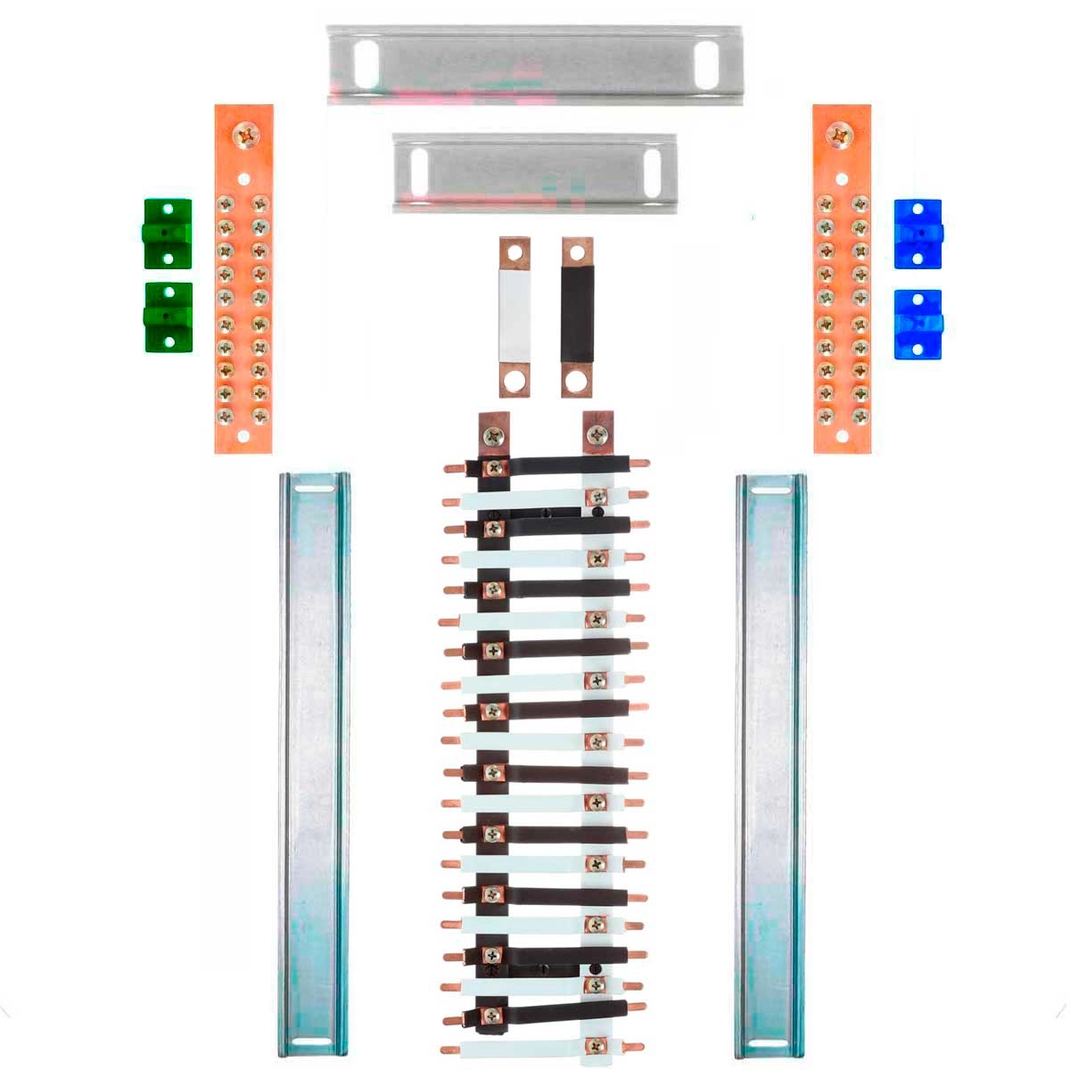 Kit Barramento Bifásico Isolado 150a Para 40 Circuitos Com Placa De Policarbonato