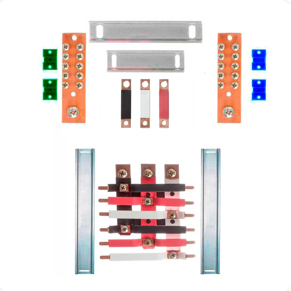 Kit Barramento Trifásico Isolado 150a Para 12 Circuitos Com Placa De Policarbonato