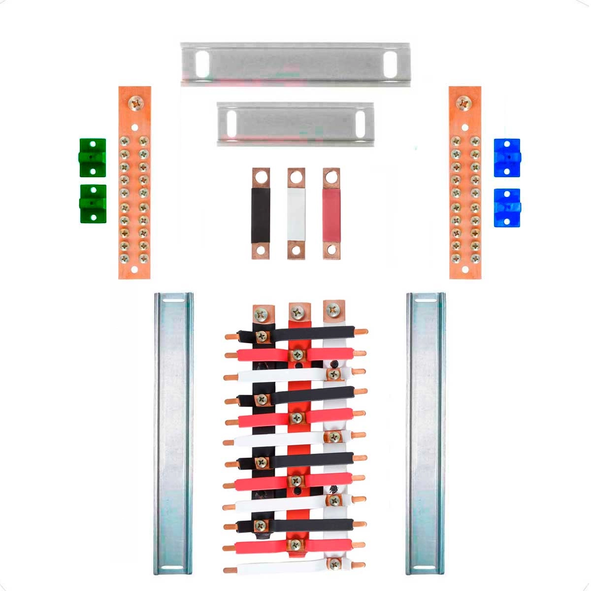 Kit Barramento Trifásico Isolado 150a Para 24 Circuitos Com Placa De Policarbonato
