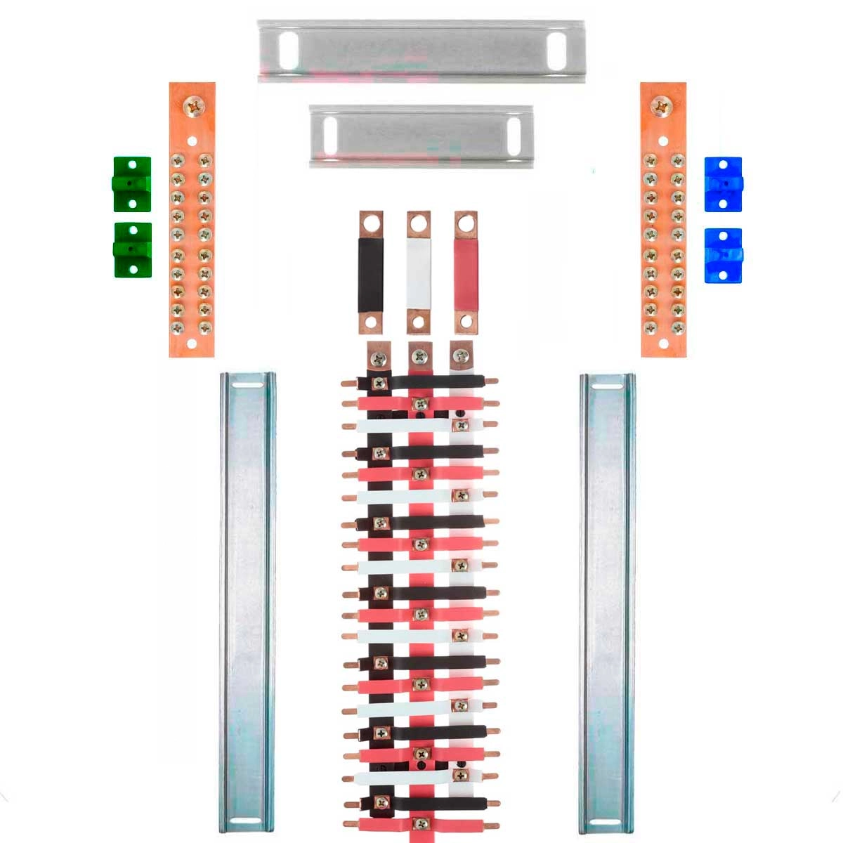 Kit Barramento Trifásico Isolado 150a Para 40 Circuitos Com Placa De Policarbonato