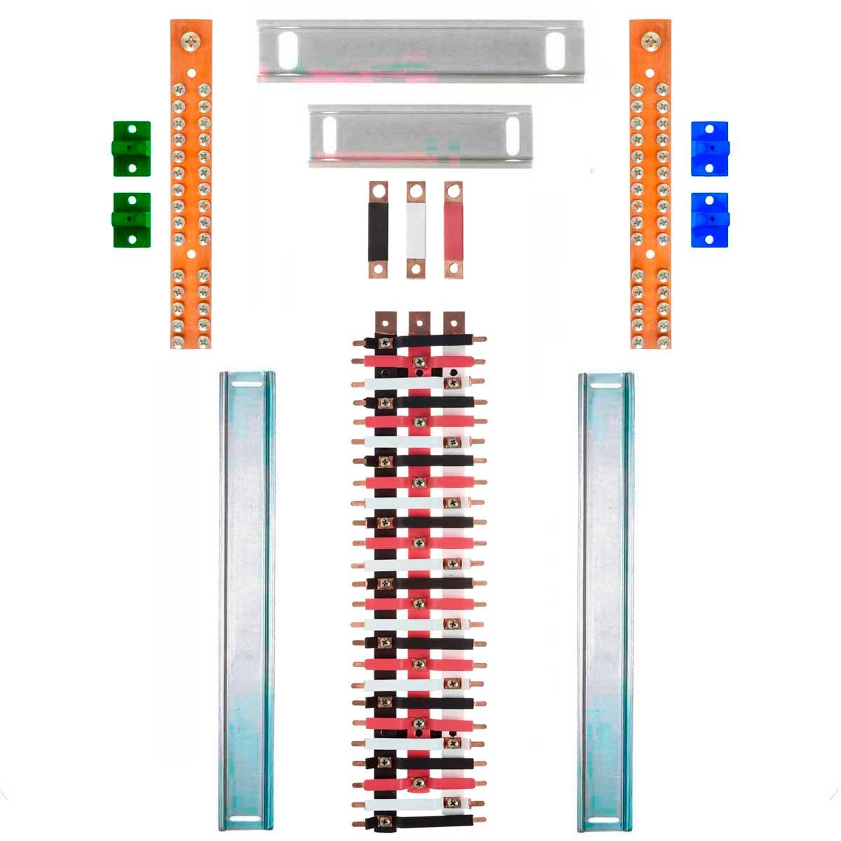 Kit Barramento Trifásico Isolado 150a Para 50 Circuitos Com Placa De Policarbonato