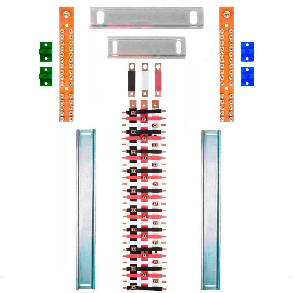 Kit Barramento Trifásico Isolado 150a Para 56 Circuitos Com Placa De Policarbonato